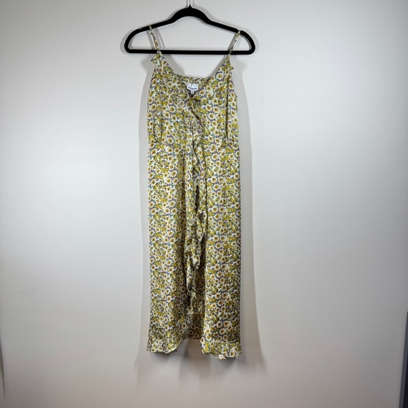 Heartloom Floral Yellow Midi Dress XS Smocked Back Ruffle Hem Adjustable Straps - Picture 2 of 13